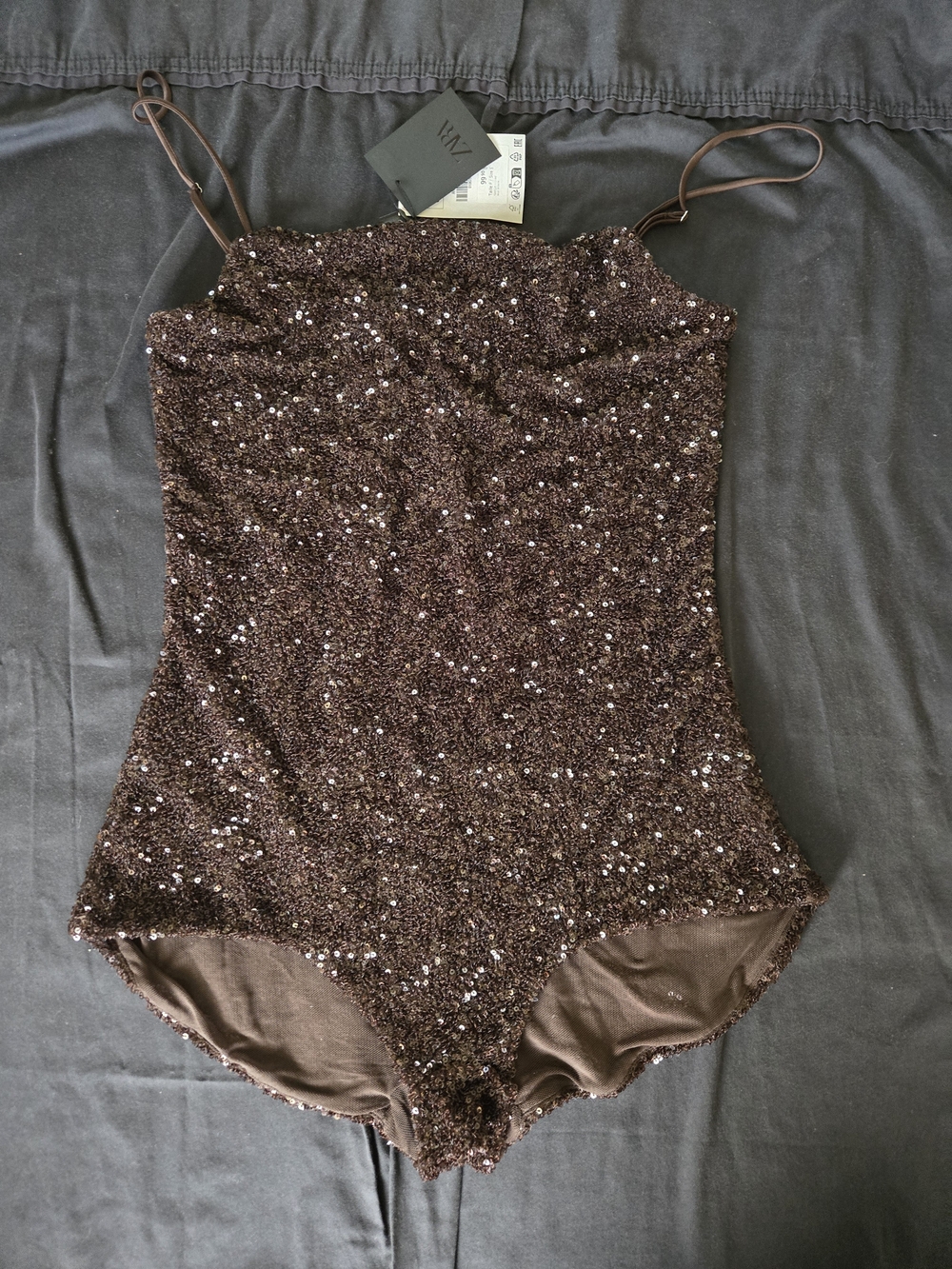 Zara Brown Sequin One-Piece Bodysuit New With Tags